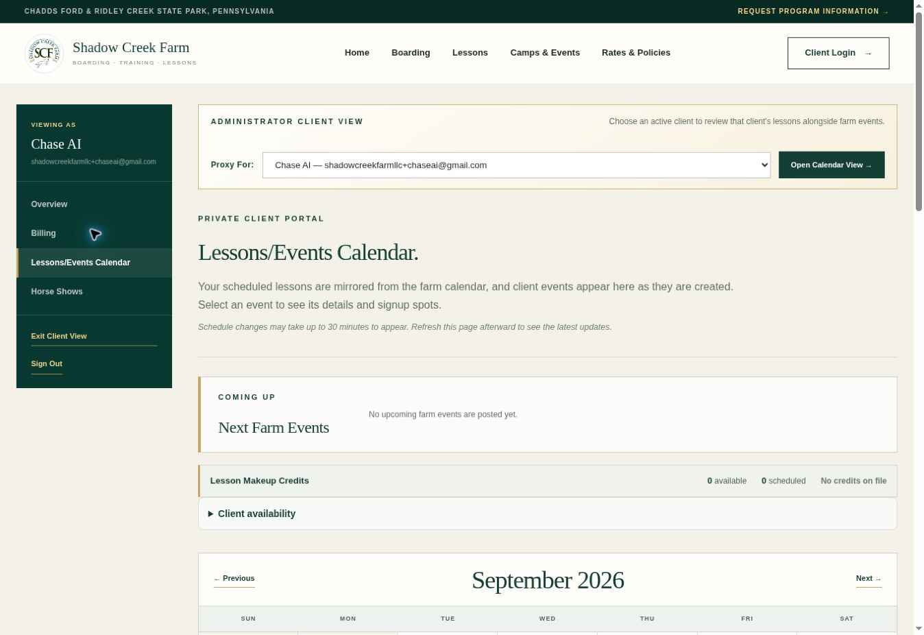 Demonstration lessons and events calendar