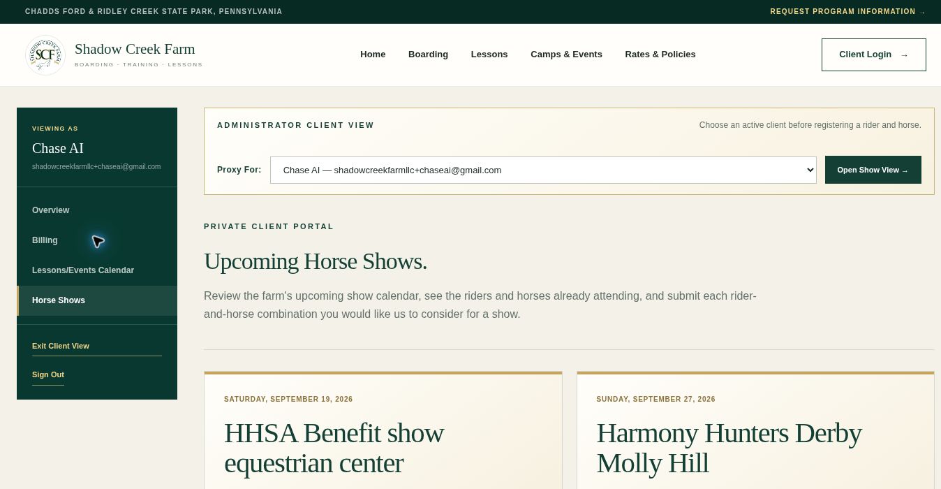 Privacy-safe view of an upcoming horse-show planning page